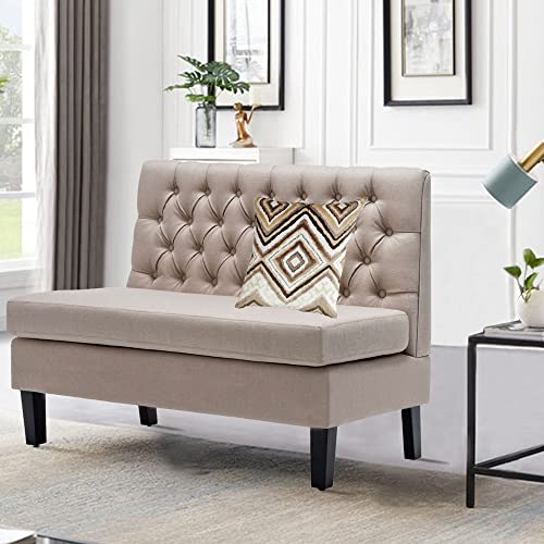 Tongli Modern Settee Bench Banquette Loveseat Sofa Button Tufted Fabric Sofa Couch Ding Bench Chair 2-Seater #TOP1