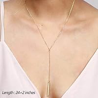 Vista 5 de Turandoss - Collar y gargantilla refinada escalonada en forma de Y, hecho a mano, chapado en oro de 14 quilates, dije en barra y disco, ajustable