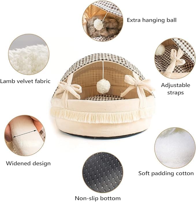 سرير كهف للقطط من بابوريتش، سرير كهف شبه مغلق قابل للطي والغسل للحيوانات الاليفة، سرير قطط دافئ ومريح لجميع الفصول، عش قطط، سرير للحيوانات الاليفة للحيوانات الاليفة للكلاب والقطط واللعب (صغير)