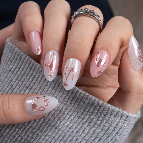 CurvLife Soft Gel Almond Press On Nails - Blush Sparkle