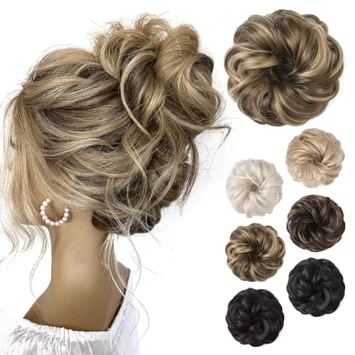 REECHO Thick Synthetic Ponytail Extensions - Messy Hair Bun Donut with Highlights
