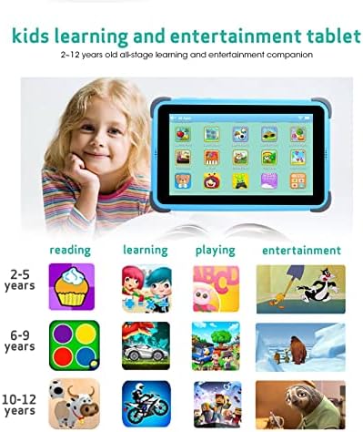 Kids Tablet 7 inch Android 10 Tablets for Kids, 32GB ROM IPS HD Display Toddler Tablet with WiFi Dual Camera Childrens Tablet, Parental Control Learning Tablet with Kid-Proof Case and Stand (Blue)