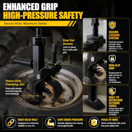 Image of Heavy Duty Pneumatic Tire Bead Breaker for Farm & Tractor Tires - Secure Grip Design with Dual Set Screws - Ideal for On-Wheel Tire Removal on Cars, ATVs, Mowers & RVs