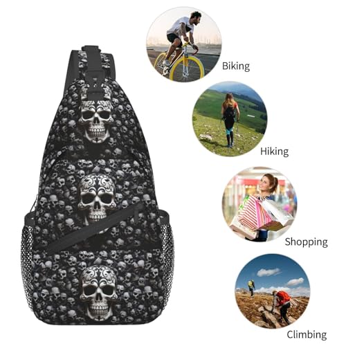 Mochila sling negra con diseño calaveras para uso urbano miniatura 5