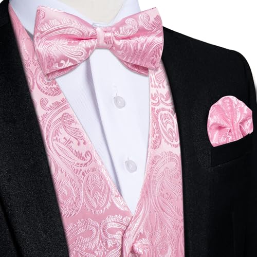 DiBanGu Silk Paisley Vest for Men Formal Suit Waistcoat and Bowtie Lapel Pin Set 7PCS Dress Vest for Suit or Tuxedo4