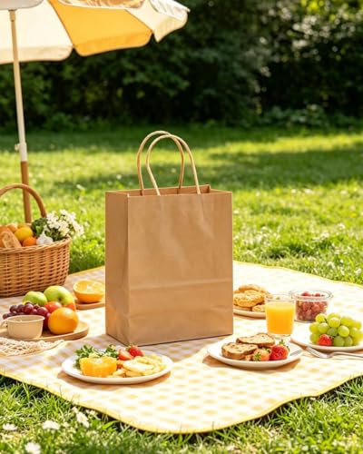 Gcardist Lot de 100 sacs cadeaux marron avec poignées en vrac 33 x 26 x 13 cm Grande taille Sacs en papier kraft Plusieurs utilisations (33 x 26 x 13 cm, grande taille) – vue 8