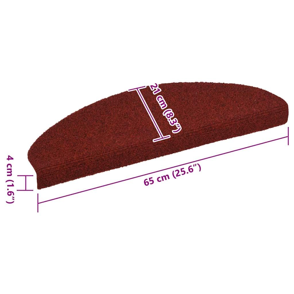 vidaXL Tapis d'escalier Autocollants 10 pièces 65 x 21 x 4 cm Bordeaux Rouge Demi-Rond Grand