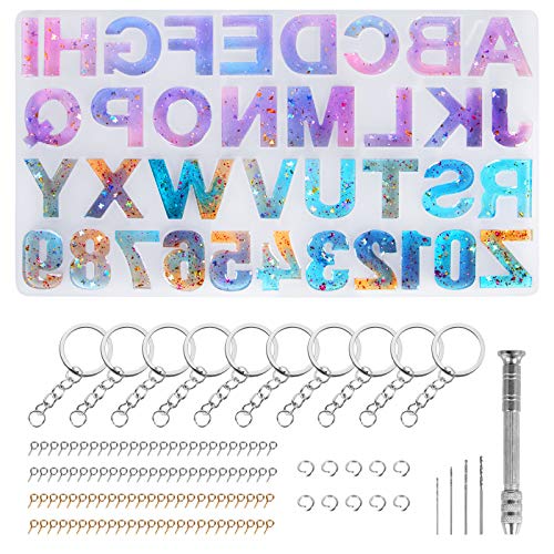 Acerich Resin Molds Silicone Kit, Alphabet Number Silicone Molds for Resin Casting, Silicone Resin Molds with Keychain Screw Eye Pins for DIY Making Keychains Acerich Resin Molds Silicone Kit, Alphabet Number Silicone Molds for Resin Casting, Silicone Resin Molds with Keychain Screw Eye Pins for DIY Making Keychains