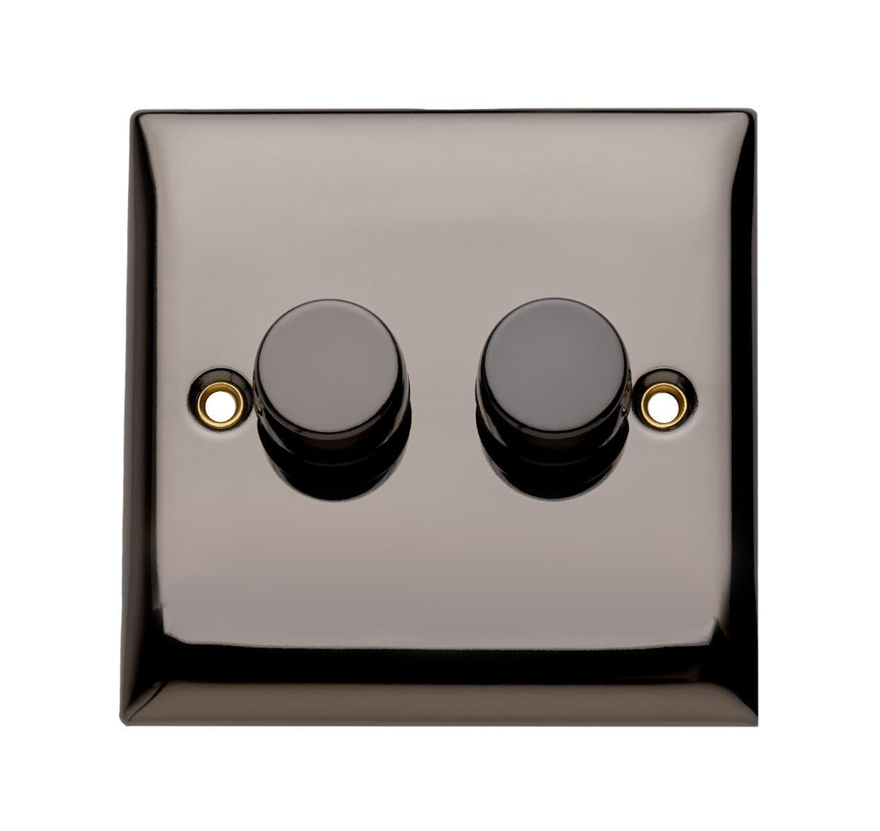 Britelite Double Dimmer Switch - Black Nickel Finish 2 Gang 2 Way Trailing Edge Dimmer Switch With Push On/Off Rotary Control For LED And Halogen Bulbs, Suitable For Domestic And Commercial Use