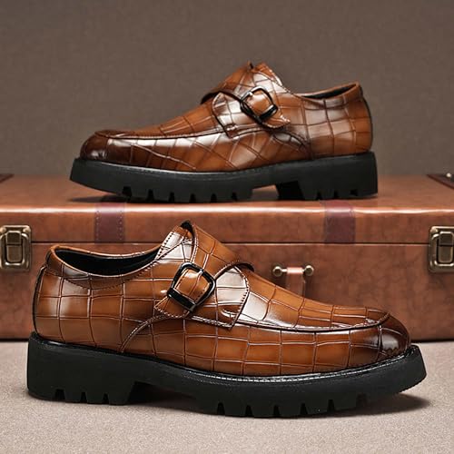 Men's Patent Leather Platform Loafers Classic Buckle Anti Slip Business Dress Shoes Height Increasing Thick Soled Work Meetings Weddings Casual Shoes4