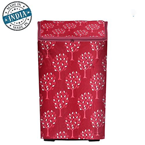 Image of Washing Machine Cover for Top Load 5kg to 7.5kg | Light Weight Dustproof Polyester Cover with Zip Enclosure | Tree Print Fully Automatic Washer Protector Indoor Outdoor Use- Size 23x23x35 inch