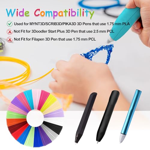 Image of 20 Colors 3D Pen Filament Refills 1.75mm PLA Threads Each Color 16.4 Feet Total 328 Feet with 2 Finger Caps Compatible with SCRIB3D and Compatible with MYNT3D 3D Pencil (3D Pen Not Included) | Include 2 Finger Caps, 3D Pencil Refill Pack, Compatible with SCRIB3D Kretrum MYNT3D 3D Pen ( 3D Pen Not Included )