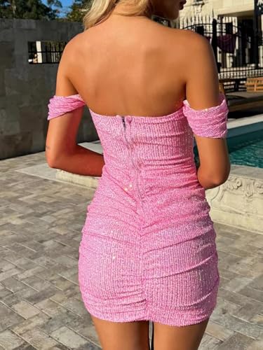 Off Shoulder Sequin Homecoming Dresses for Teens Sparkly HOCO Dress 2025 Mini Cocktail Party Gown2