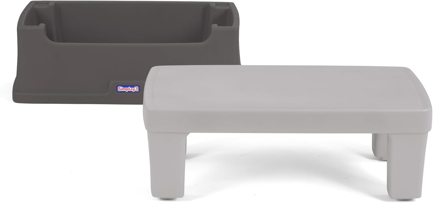 Simplay3 Play Around Toy Box Table, Multipurpose Kids Toy Box and Toddler Play Table for Toys, Art Supplies, Crafts, Durable, Plastic Large Toy Box, Made in USA (Gray/Gray)