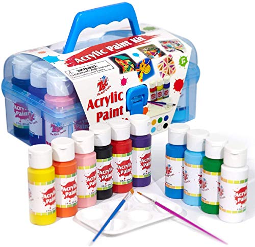 10 Farben Acrylfarben Set Malens auf Leinwande Holz Stein Glas leicht und tragbar mit Pinsel in praktischer Plastiktragebox für