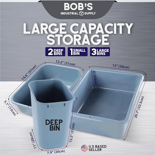 BISupply Rolling Carts with Wheels - 3 Tier Push Utility Cart with 6 Drop in Bins for Office, Restaurant, Warehouse, and Home