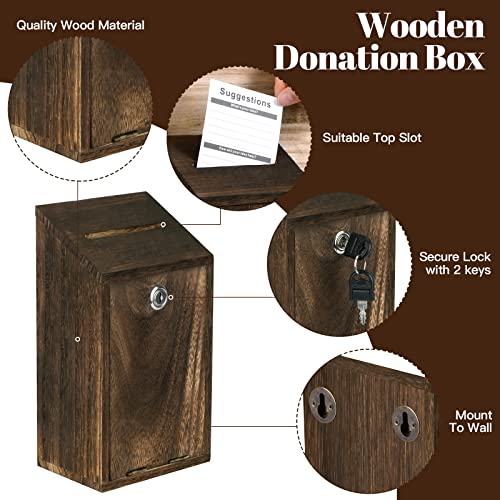 Aforoeoa Wood Suggestion Box With Lock Mailbox Donation Box Tip Jar Donation Raffle Ticket Box Wall Mounted Collection Box Ballot Box Suggestion Box With Slot For Home Office School, 10X5.6X4Inches #TOP2