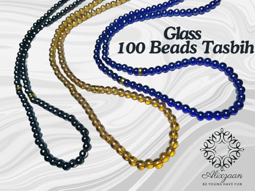 Image of Prayer Beads Tasbih Set, 100 Beads with Tassels, Blue Black Golden, 3 Pack