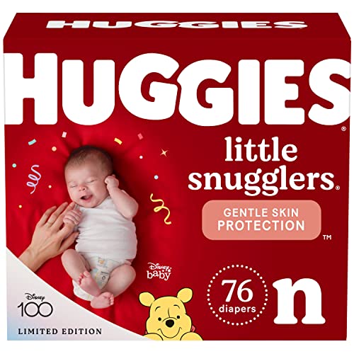 Image of Huggies Little Snugglers Baby Diapers, Size Newborn (up to 10 lbs), 76 Ct, Newborn Diapers