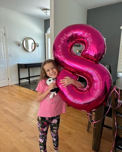 Image of Hot Pink Number 8 Balloon 40 Inch, 8th Birthday Party Decorations, Giant 8 Foil Balloon for Party Supplies
