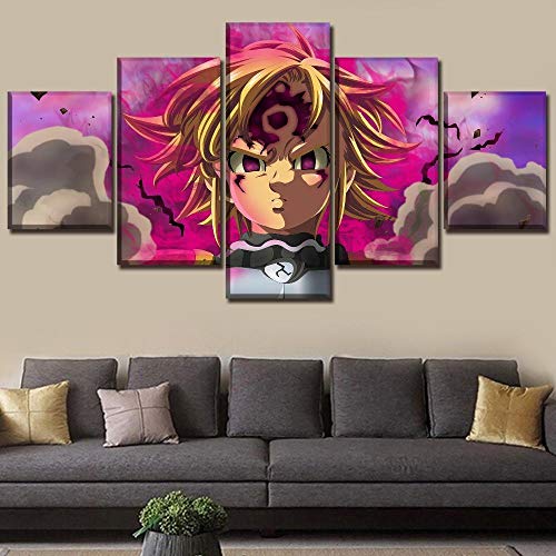 5 Leinwandbilder Rahmen Wandbilder Wohnkultur HD Meliodas Anime Die Sieben Todsünden Bild auf Leinwand Weihnachten Geschenk Leinwanddrucke