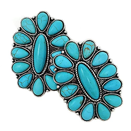 Western Turquoise Oval Post Earrings Squash Blossom Boho3