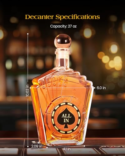 Birthday Gifts for Men Dad, Kollea Poker Whiskey Decanter Set for Men, Casino Style Liquor Decanter, Funny Valentines Gift Ideas for Him Boyfriend Brother, Liquor Dispenser for Bar, Anniversary, 27 oz