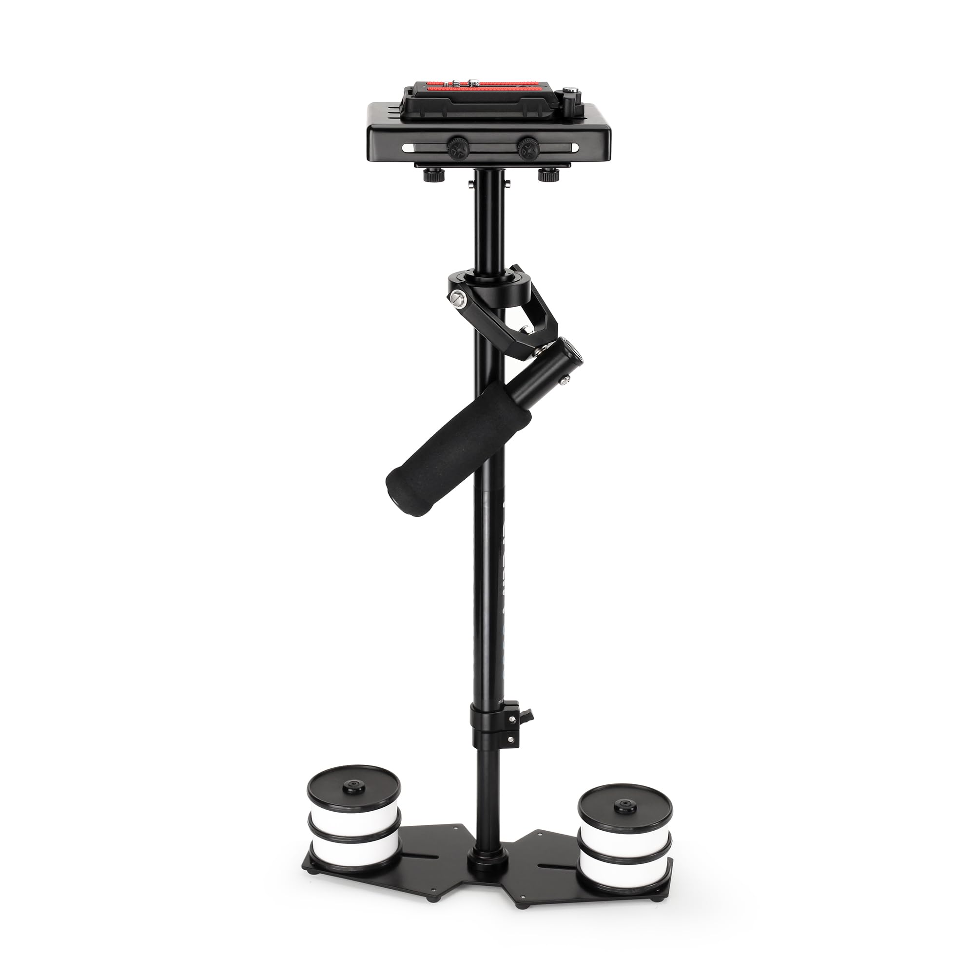 Flycam Estabilizador de mano 5000 con placa de liberación rápida y abrazadera de mesa para cámaras de vídeo DSLR. Cardán de 3 ejes con empuñadura de espuma. Rango de altura: 55-73 cm. Carga útil de