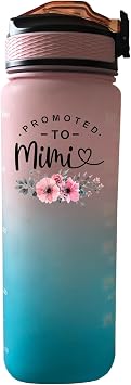 Promoted To Mimi 32 OZ Motivational Water Bottle Time Marker Straw
