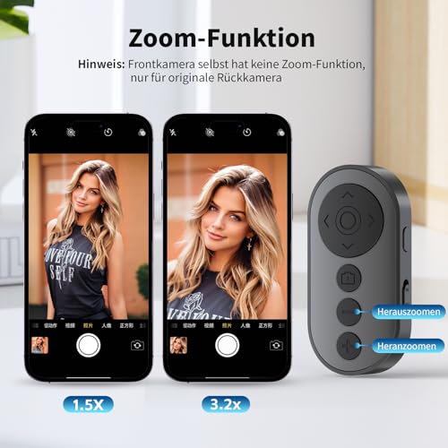 VYVIYON Kabelloser Kamera Fernauslöser mit Zoom/Schalter für Fotos & Vlogging - TikTok Video-Scrolling per Bluetooth - Wiederaufladbarer Seitenwender für E-Book-Apps - Kompatibel mit iOS und Android