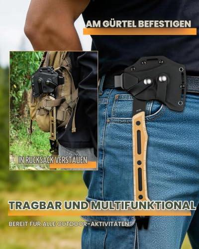 HX OUTDOORS Multifunktionale Axt, Volltang Überleben Camping Taktische Axt Beil, Titanbeschichtete Klinge G10 Griff Camp Bushcraft Handbeil… – Ansicht 6