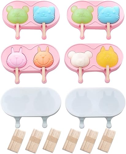 Moldes para paletas de hielo, paquete de 6 moldes de helado de fácil liberación con tapas, divertidos moldes de silicona reutilizables de animales