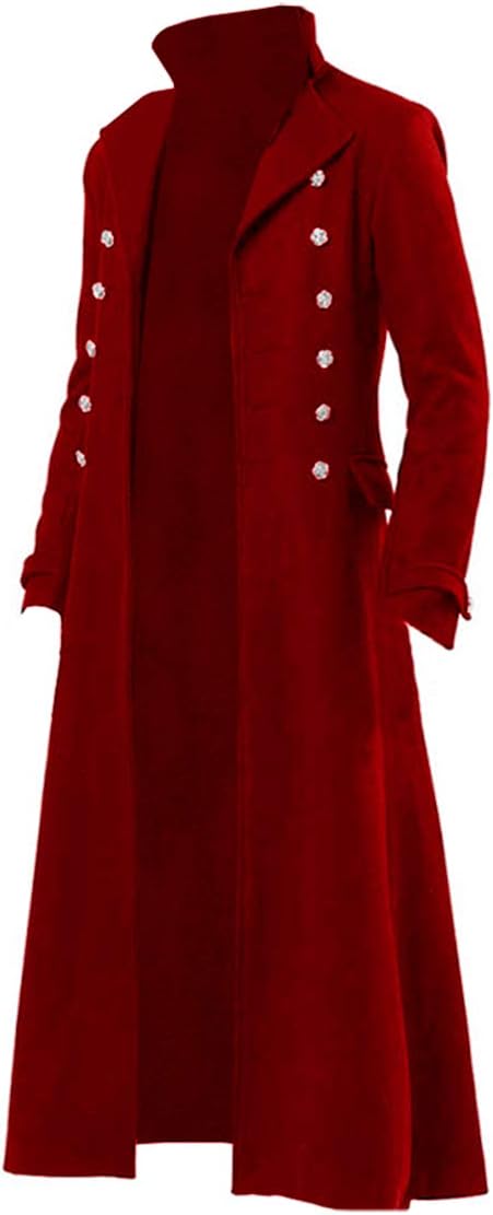 Mens Steampunk Vintage Jacket Gothic Victorian Frock Coat Uniform Halloween Costume Tailcoat Red - Image 3