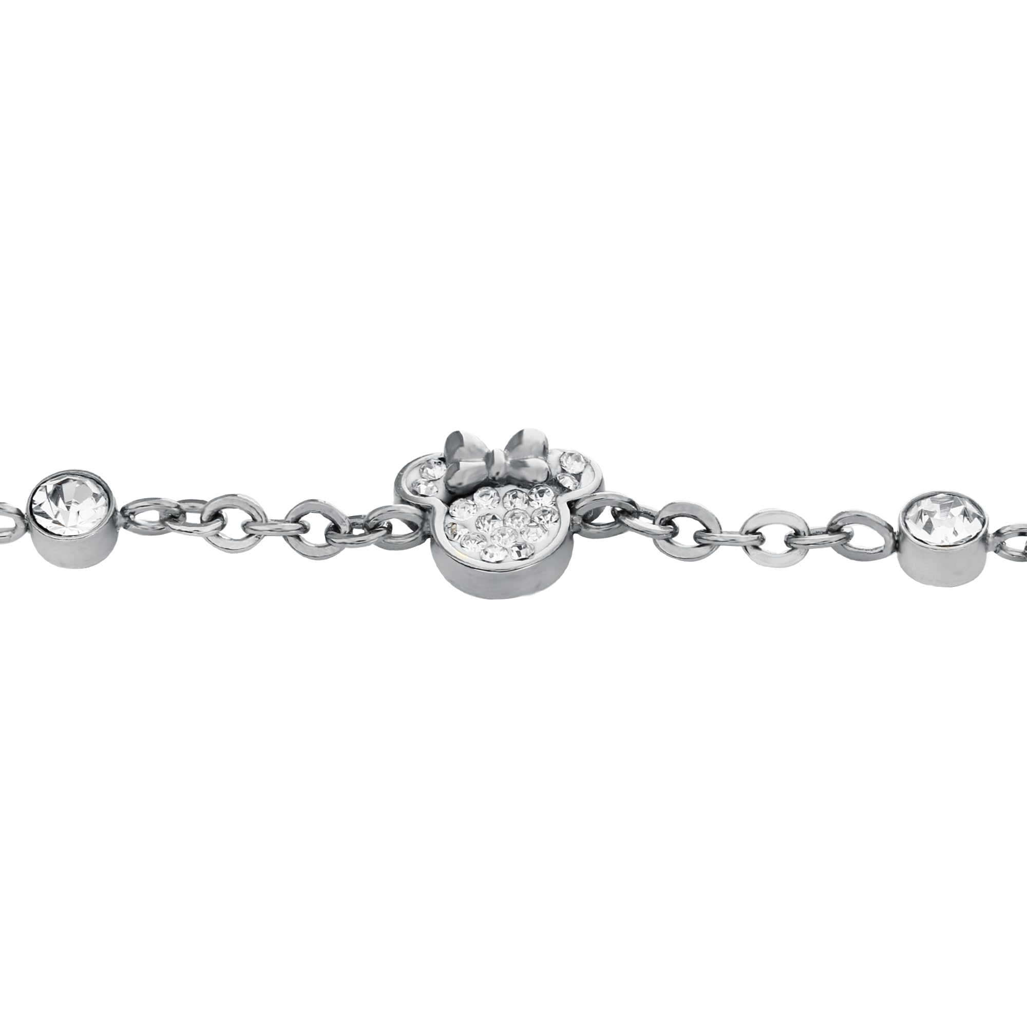 Disney Pulsera Minnie Mouse, Acero Inoxidable y Circonitas para Niñas, Largo 13-18 cm