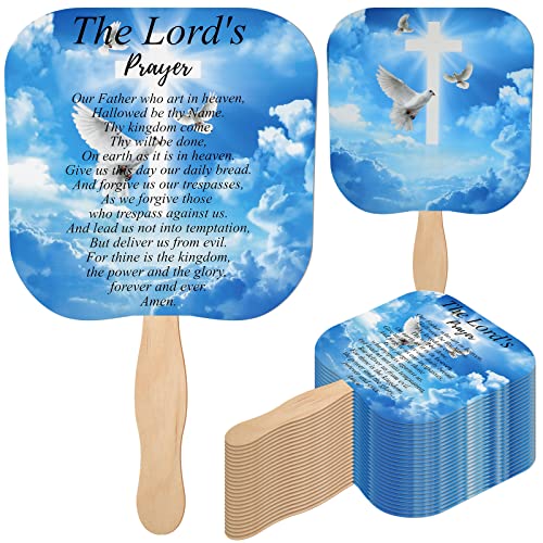 Image of Sherr 50 Pcs Christian Church Fans Bulk the Lord's Prayer Church Fans Parlor Fans Religious Fans Hand Held Church Handheld Fans Church Products for Church Services