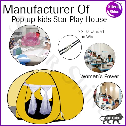 Image of SILVER SHINE Foldable Delightful Patterns Popup Kids Play Tent House for Multi Purpose|PlayTent House for up to 10 YearOld Kids Girls&Boys|Mosquito Net Design Tent for Kids