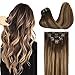 DOORES Human Hair Extensions Clip in Chocolate Brown to Caramel Blonde 20 Inch 7pcs 120g Real Hair Extensions Clip in Straight Balayage Clip in Extensions