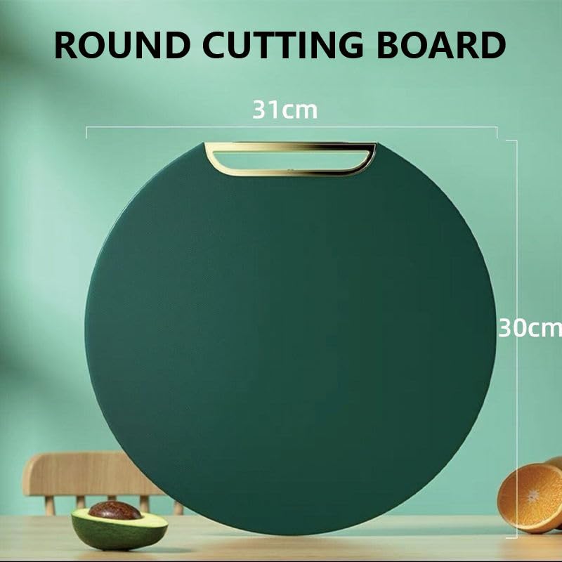 Image of Round Cutting Board with Handle | Dual-Sided Non-Slip Chopping Board | Durable Green Kitchen Cutting Board for Fruits, Vegetables, Meat & Bread