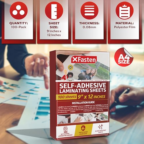 XFasten Self-Adhesive Laminating Sheets, 9 x 12 Inches (100-Pack)