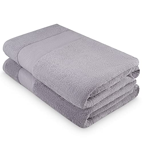 Supreme Lot de 2 serviettes de bain en pur coton égyptien extra large 90 x 180 cm, 600 g/m² (gris) Cover