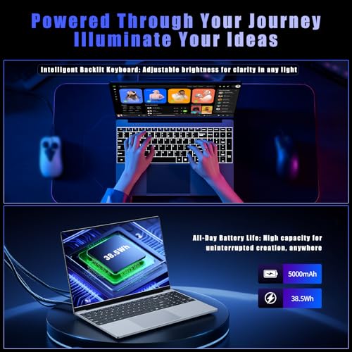 Image of 15.6 Inch Laptop Computer, 16GB RAM 512GB SSD Core i5-7Y54 Lap top, 180 Convertible Notebook Laptops with Win 11 /Office, Backlit Keyboard, FHD Display, 180 Rotating Screen, WiFi5 / BT4.2, Mini HDMI