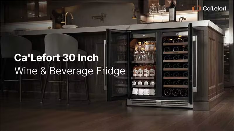 Image of Ca'Lefort 30 Inch Wine & Beverage Refrigerator - 80 Can & 33 Bottle | 36-72F Touch Control, Dual-Pane Glass Door, Adjustable Shelves, 3 Color LED, Built-In or Under Counter for Home Bar Kitchen