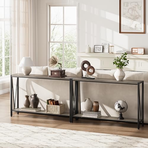 GAOMON Console Table, 2-Tier Entryway Table with Storage, 43" Narrow Sofa Table with V Design, Industrial Console Table for Entryway, Living Room, Hallway, Foyer, Corridor, Office-Grey
