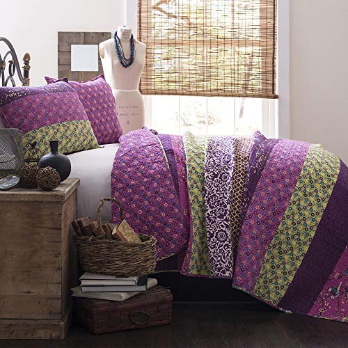 Lush Decor Royal Empire Quilt Striped Pattern Reversible 3 Piece Bedding Set, King, Plum