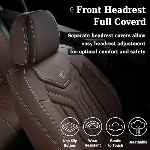 Image of Coverado Car Seat Covers Full Set, Car Seat Protectors Leather Seat Covers for Cars, Automotive Seat Covers Car Accessories Universal Fit for Most Sedans SUV Pick-up Truck(Coffee)
