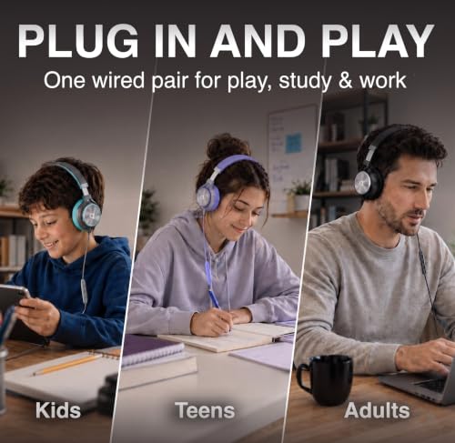 Image of ARTIX Wired Headphones for Kids & Adults - Built-in Mic & Volume Control, Kids Headphones for School & Travel, Girls Head Phones for Computer, iPad, Chromebook, Tablet, Smartphone with 3.5mm Aux Cord