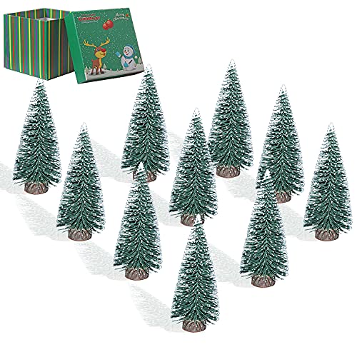 10Pcs 4Inch Mini Snow Frost Trees Mini Christmas Tree Plastic Winter Snow Ornaments Tabletop Trees For Holiday Party Diy Room Decor Home Table Top Christmas Decoration #TOP7