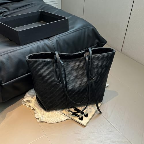 Women's Woven Tote Bag - PU Leather Handbag And Shoulder Bag, Retro Solid Color Design, Medium And Large Capacity Suitable Fo4