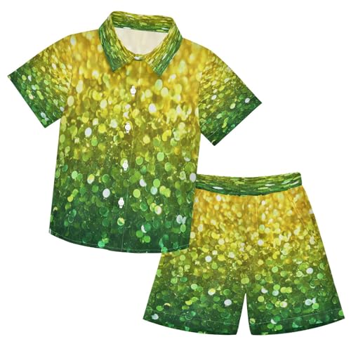 Boccsty Bright Lemon Yellow Lime Green Glitter Boy Summer Shorts Sets Hawaiian Toddler Boys T-Shirt & Pants 2 Pcs 3T