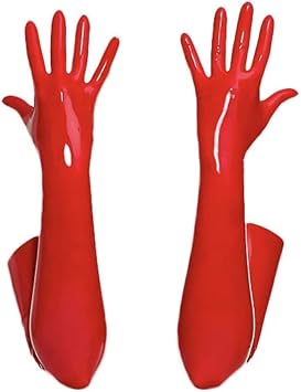 Womens Shiny Patent Leather Long Gloves Nightclub Stage Club Clothing-Medium,Red
